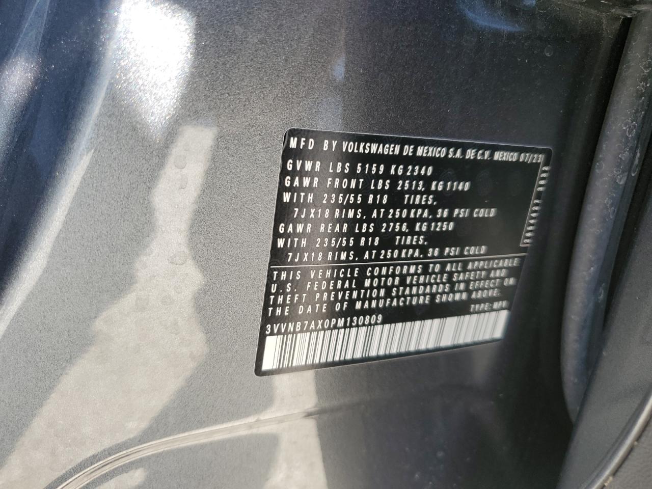 2023 Volkswagen Tiguan Se VIN: 3VVNB7AX0PM130809 Lot: 71652055