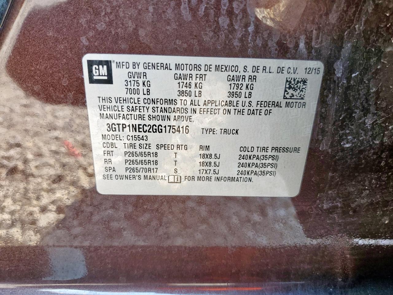 2016 GMC Sierra C1500 Slt VIN: 3GTP1NEC2GG175416 Lot: 80218975