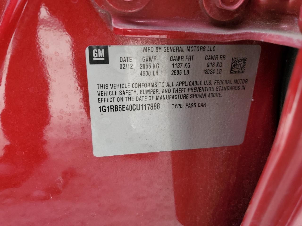 2012 Chevrolet Volt VIN: 1G1RB6E40CU117888 Lot: 71520265