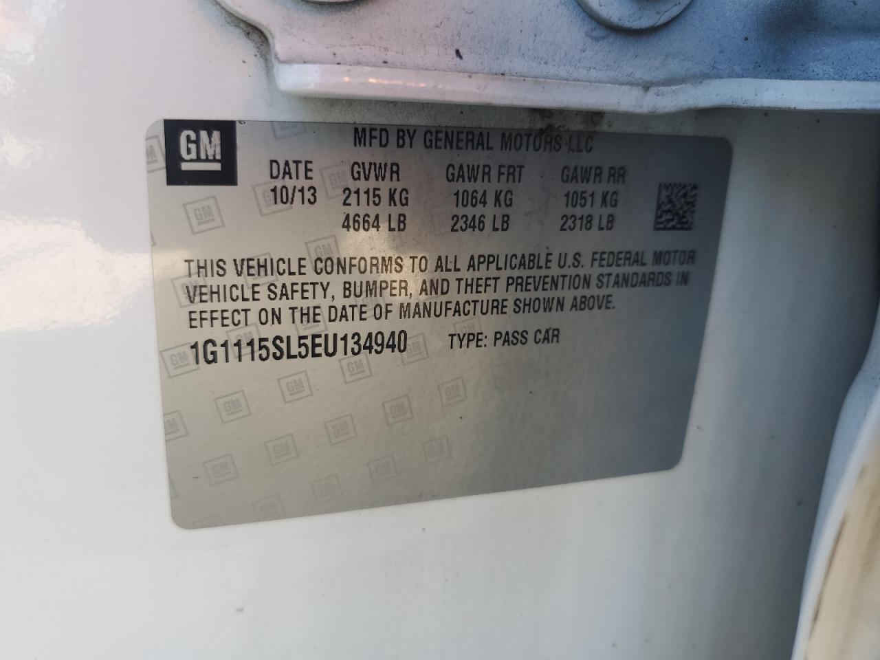 2014 Chevrolet Impala Lt VIN: 1G1115SL5EU134940 Lot: 71163685