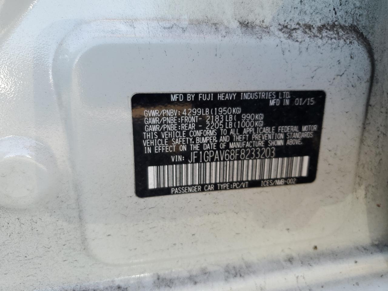 2015 Subaru Impreza Sport Limited VIN: JF1GPAV68F8233203 Lot: 80560415