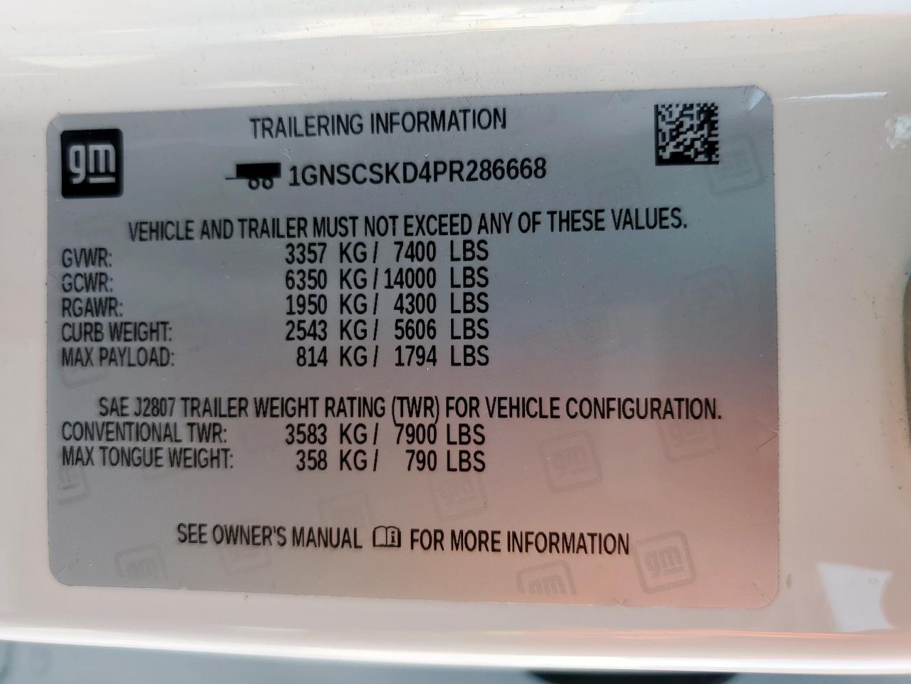 2023 Chevrolet Tahoe C1500 Premier VIN: 1GNSCSKD4PR286668 Lot: 80310465