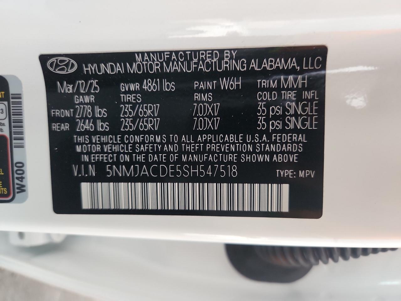 2025 Hyundai Tucson Se VIN: 5NMJACDE5SH547518 Lot: 81863525