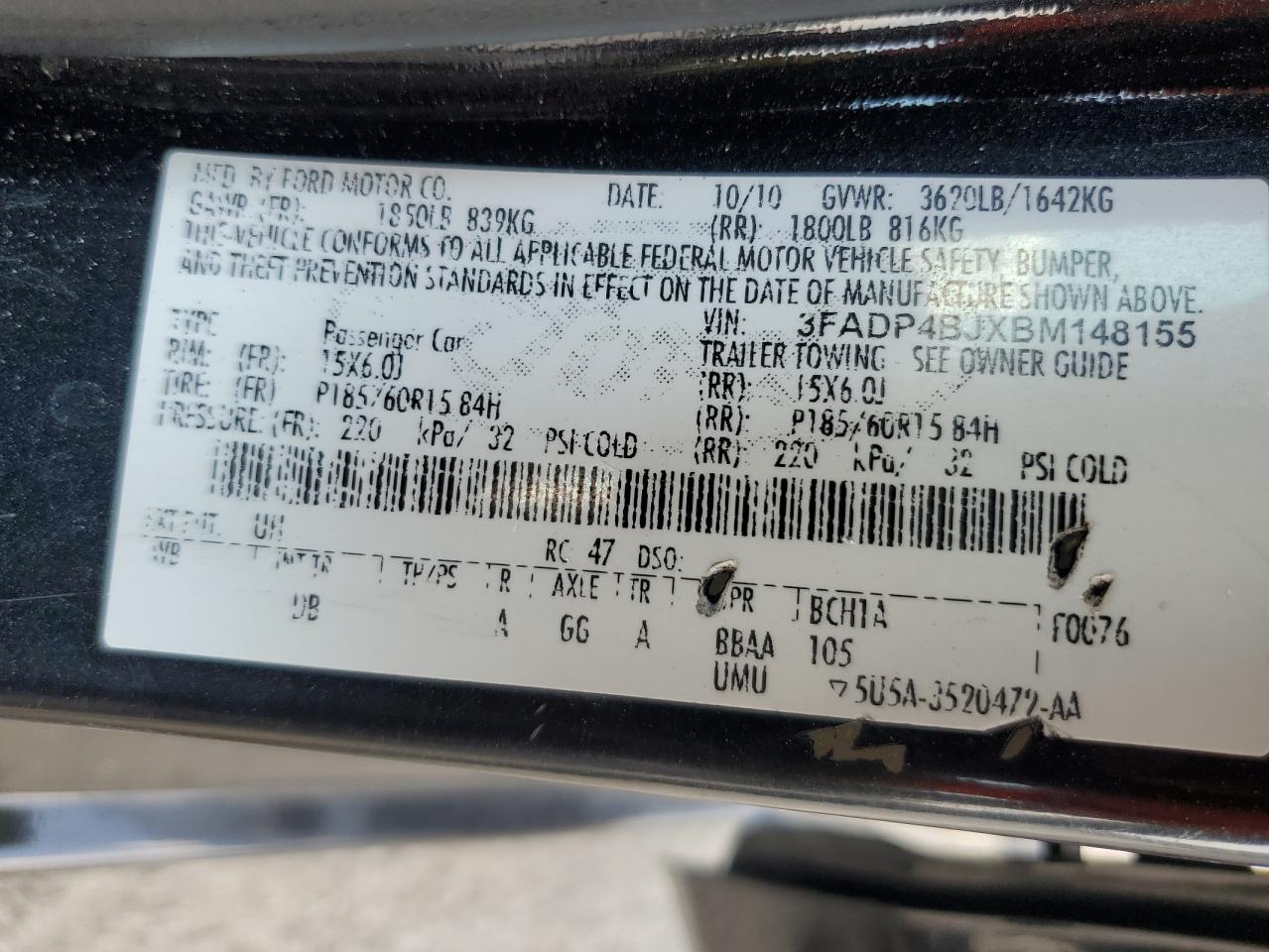 2011 Ford Fiesta Se VIN: 3FADP4BJXBM148155 Lot: 81632945