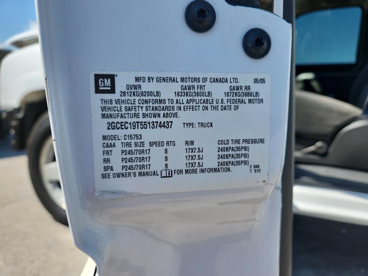 2005 Chevrolet Silverado C1500 VIN: 2GCEC19T551374437 Lot: 84639095