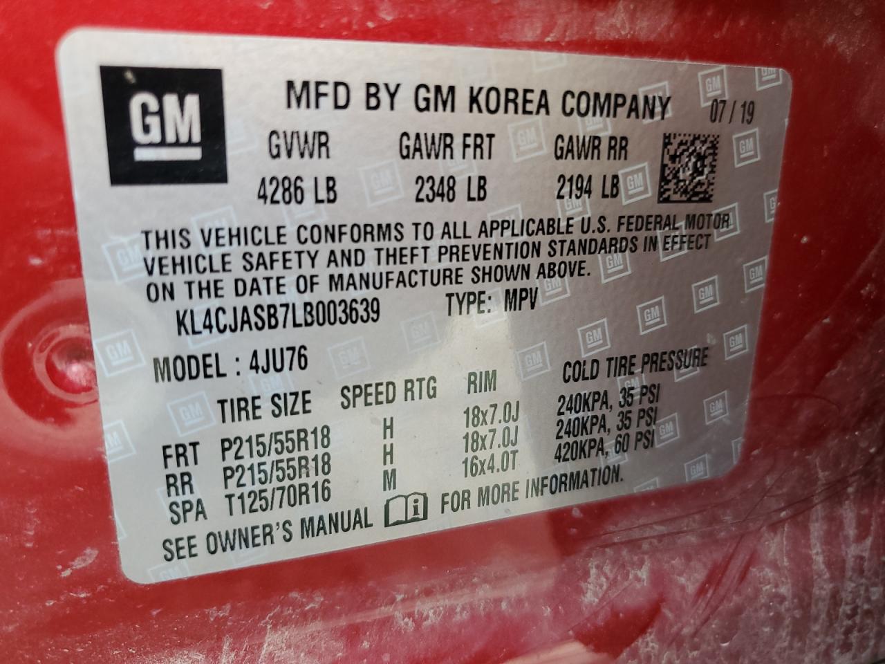 2020 Buick Encore Preferred VIN: KL4CJASB7LB003639 Lot: 81493775