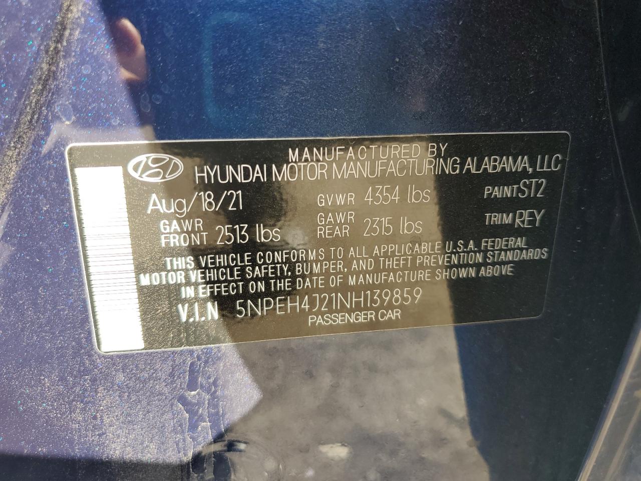2022 Hyundai Sonata Limited VIN: 5NPEH4J21NH139859 Lot: 80131175