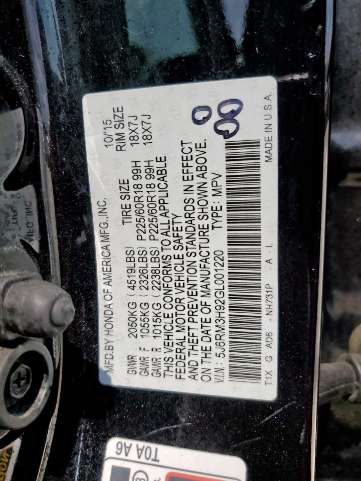 2016 Honda Cr-V Touring VIN: 5J6RM3H92GL001220 Lot: 80842045