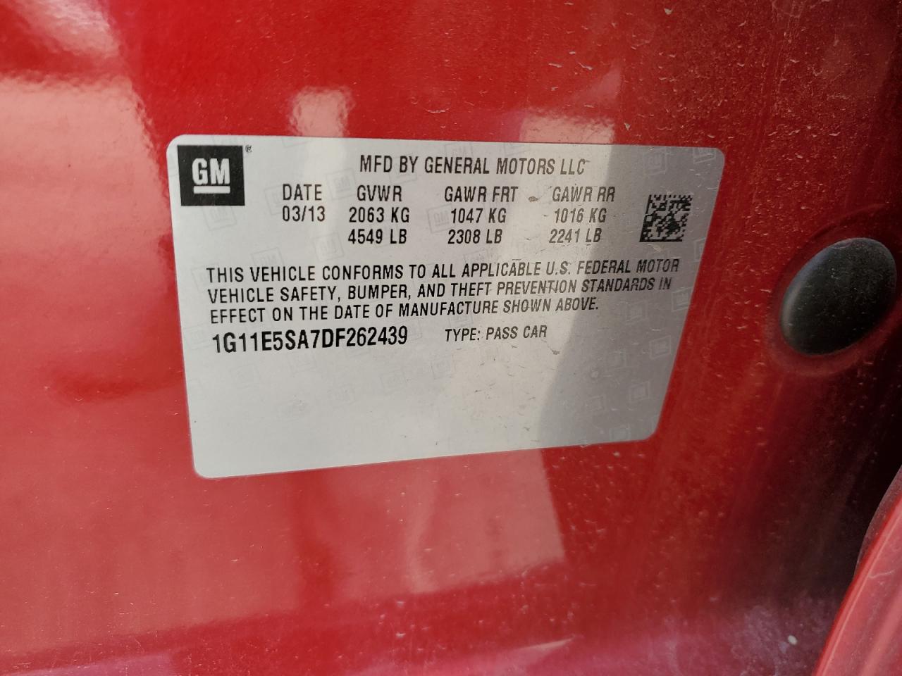 2013 Chevrolet Malibu 2Lt VIN: 1G11E5SA7DF262439 Lot: 84634955