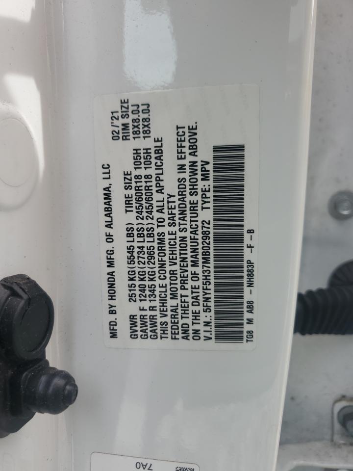 2021 Honda Pilot Ex VIN: 5FNYF5H37MB029872 Lot: 81113795