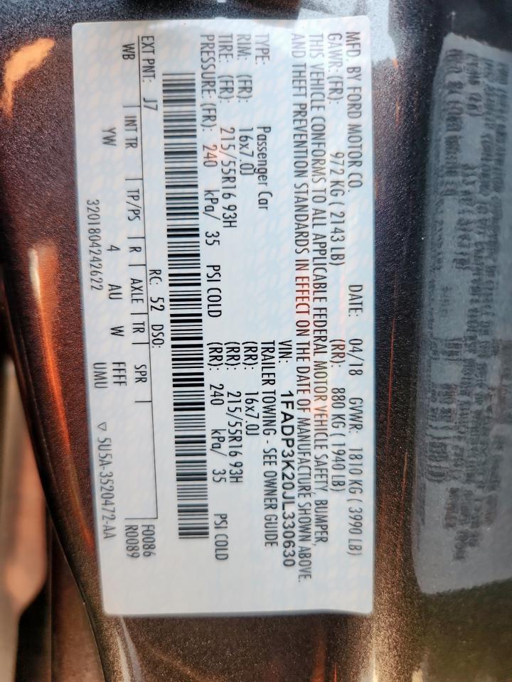 2018 Ford Focus Se VIN: 1FADP3K20JL330630 Lot: 80966355