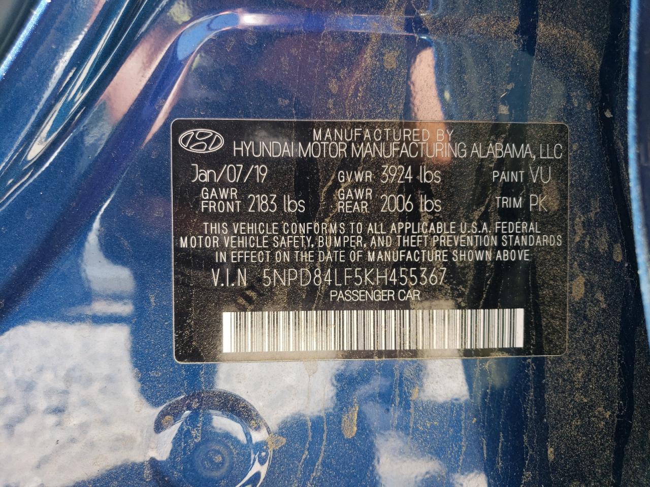 2019 Hyundai Elantra Sel VIN: 5NPD84LF5KH455367 Lot: 84431625