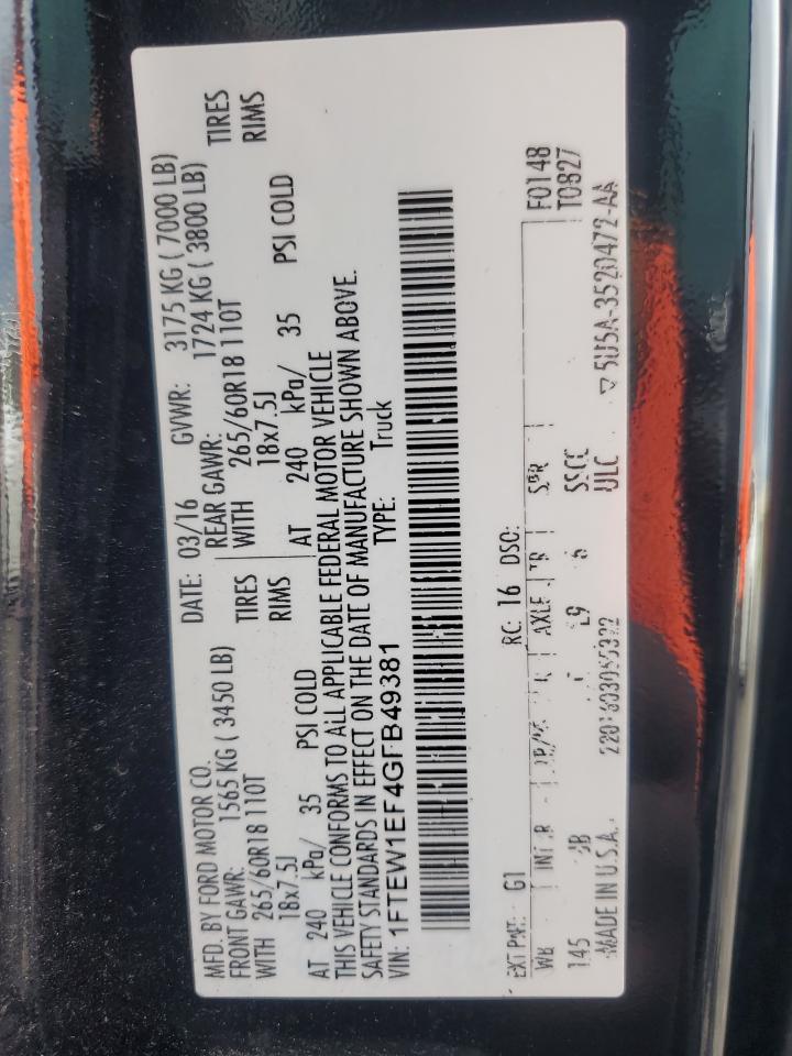 2016 Ford F150 Supercrew VIN: 1FTEW1EF4GFB49381 Lot: 80853215