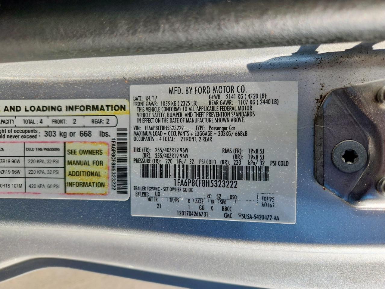 2017 Ford Mustang Gt VIN: 1FA6P8CF8H5323222 Lot: 71709775