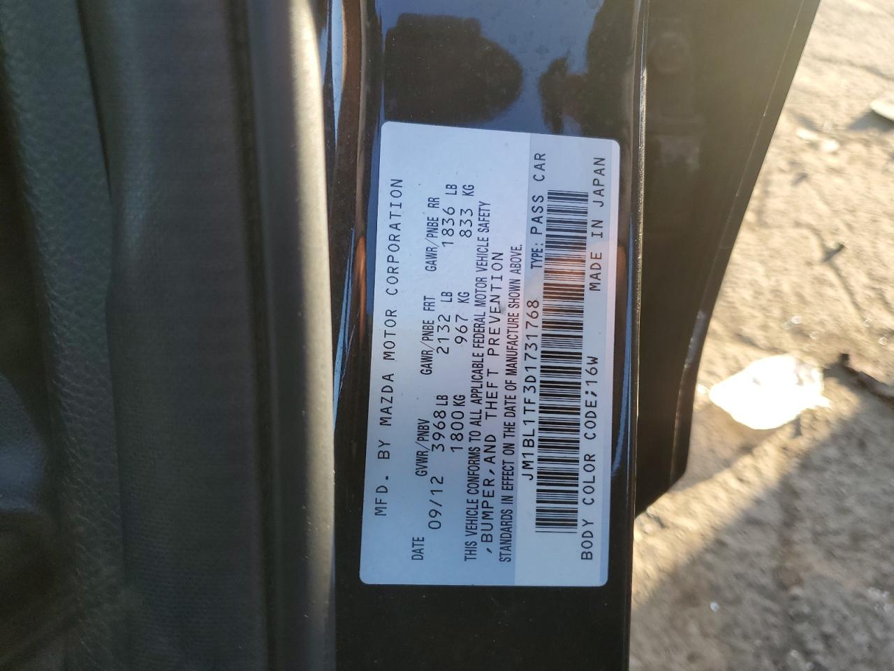 2013 Mazda 3 I VIN: JM1BL1TF3D1731768 Lot: 84427935