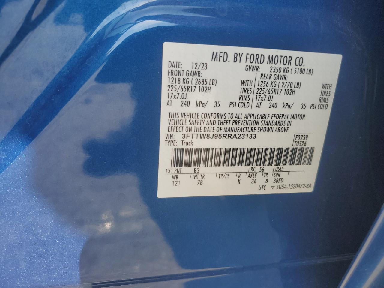 2024 Ford Maverick Xlt VIN: 3FTTW8J95RRA23133 Lot: 84401215