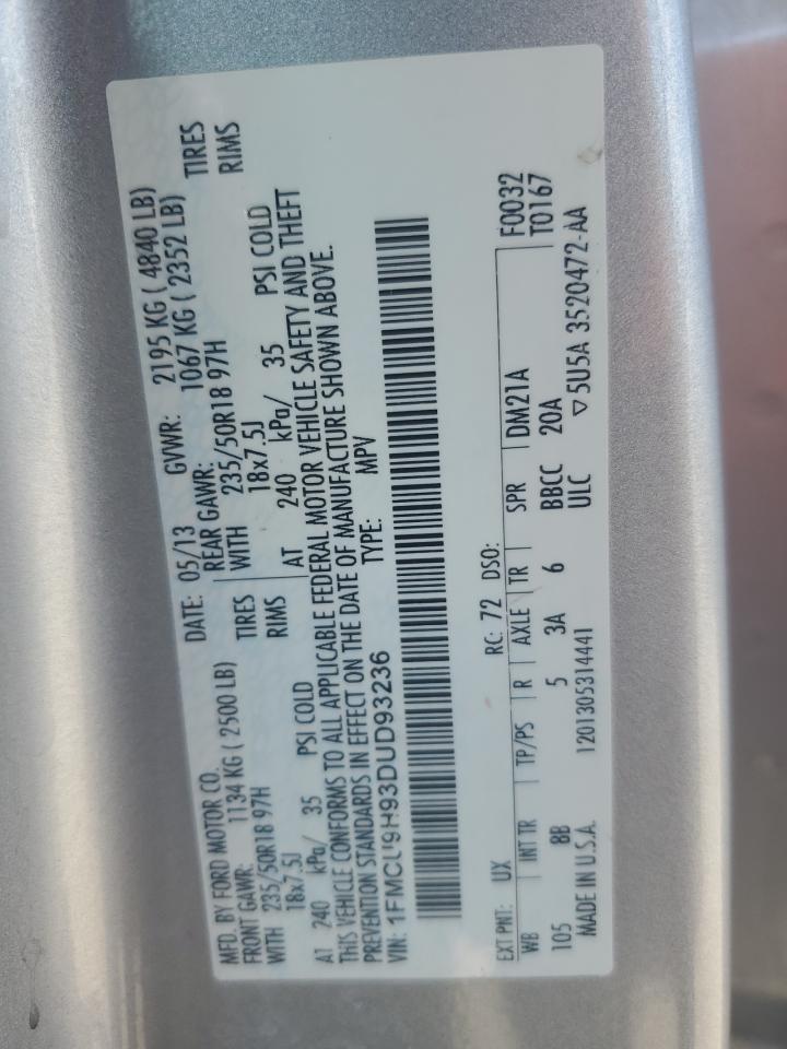 2013 Ford Escape Sel VIN: 1FMCU9H93DUD93236 Lot: 84031215