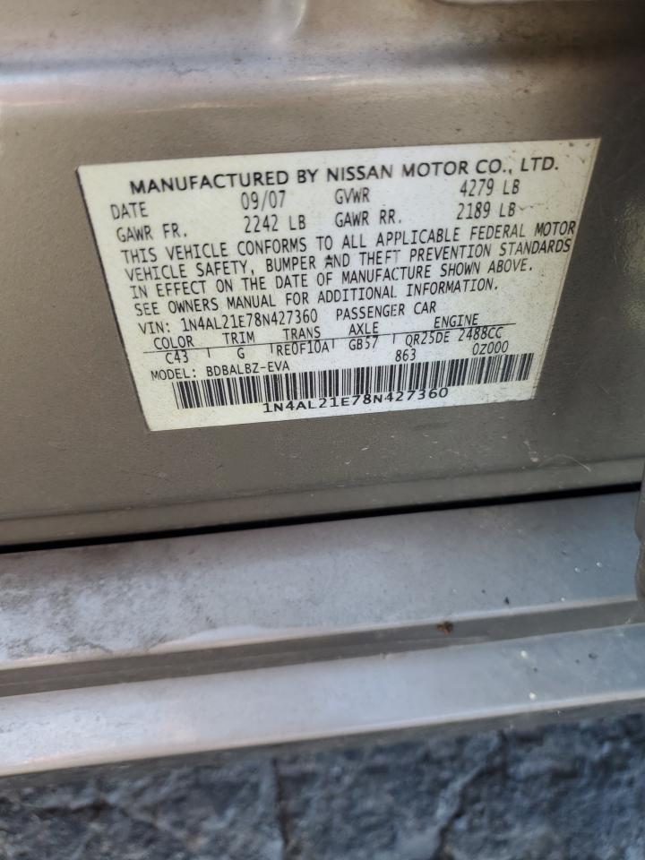 2008 Nissan Altima 2.5 VIN: 1N4AL21E78N427360 Lot: 71070555