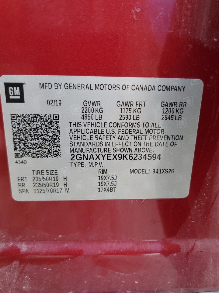 2019 Chevrolet Equinox Premier VIN: 2GNAXYEX9K6234594 Lot: 84225335