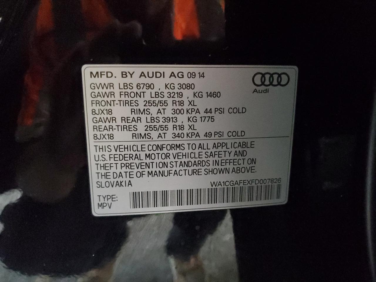 2015 Audi Q7 Premium VIN: WA1CGAFEXFD007826 Lot: 84288835