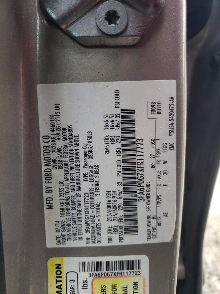 2015 Ford Fusion S VIN: 3FA6P0G7XFR117723 Lot: 71898505