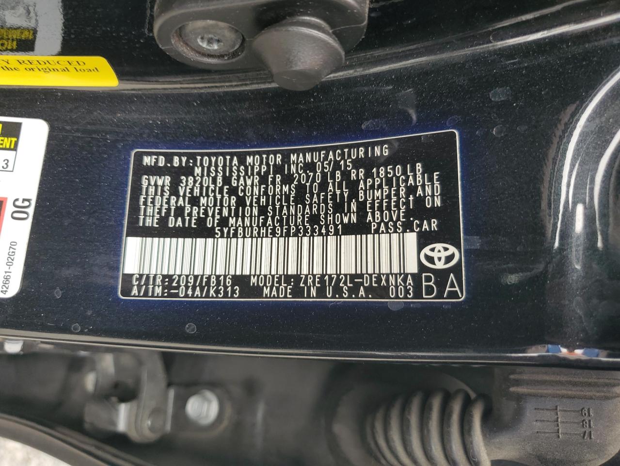 2015 Toyota Corolla L VIN: 5YFBURHE9FP333491 Lot: 81880975