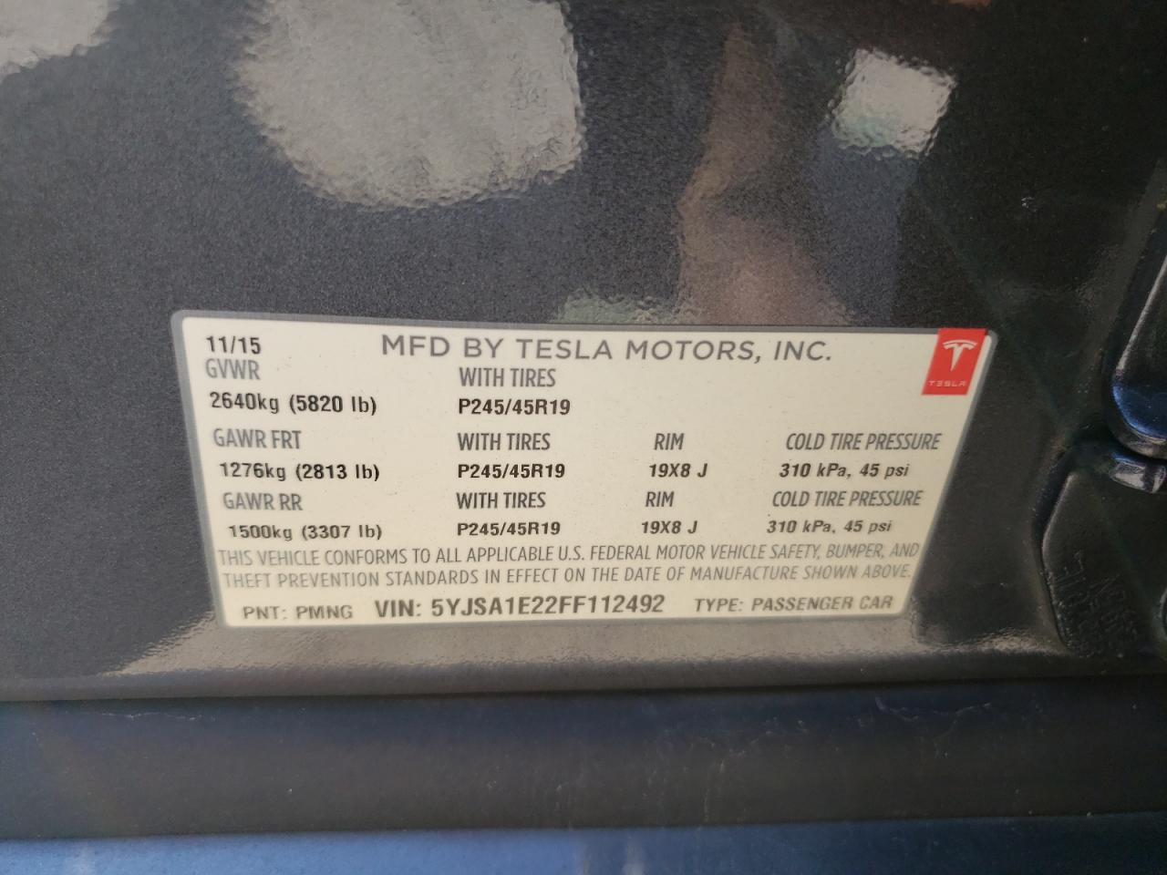 2015 Tesla Model S VIN: 5YJSA1E22FF112492 Lot: 67948185