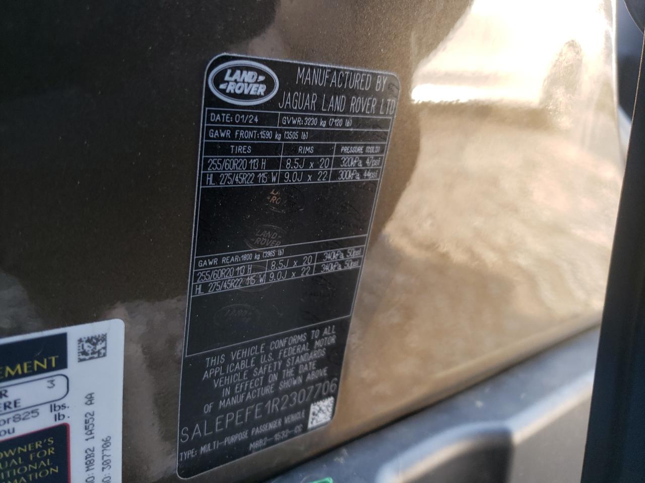 2024 Land Rover Defender 110 Se VIN: SALEPEFE1R2307706 Lot: 80887545