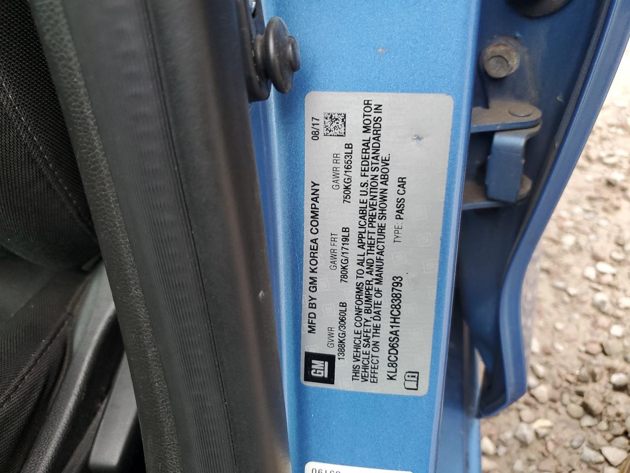 2017 Chevrolet Spark 1Lt VIN: KL8CD6SA1HC838793 Lot: 81750815