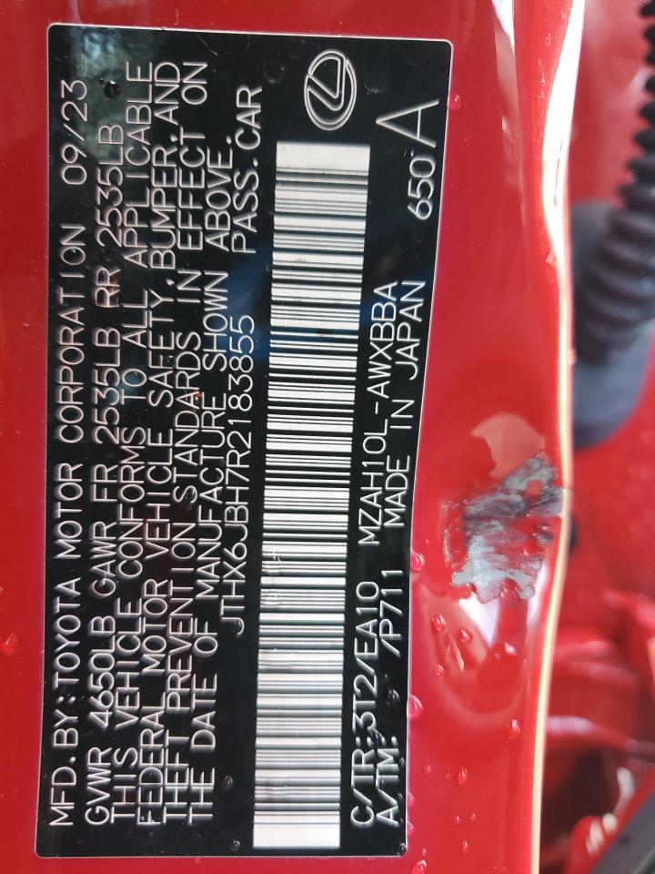 2024 Lexus Ux 250H Base VIN: JTHX6JBH7R2183855 Lot: 80006135