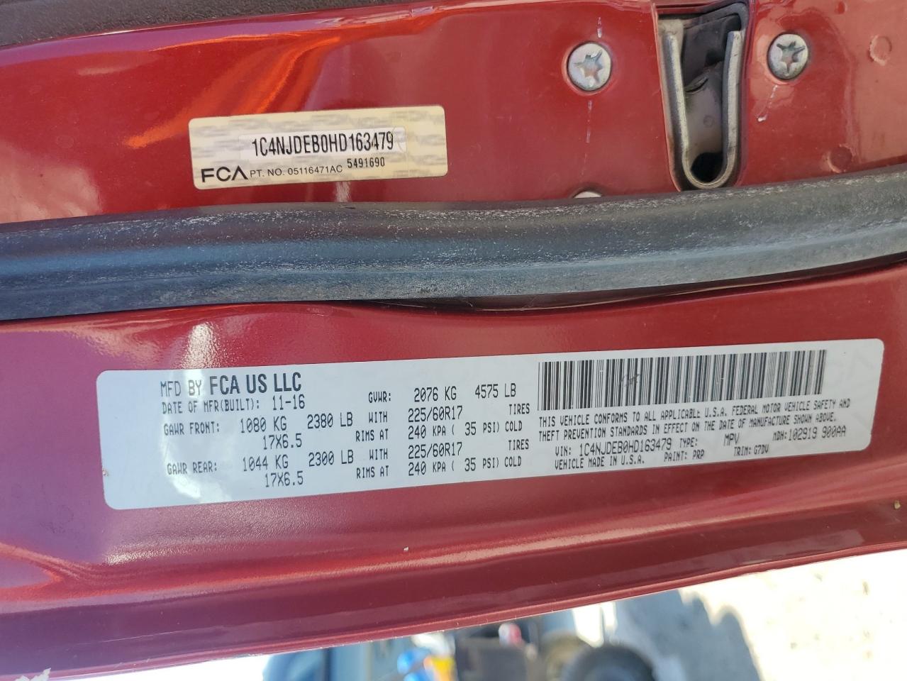2017 Jeep Compass Latitude VIN: 1C4NJDEB0HD163479 Lot: 80134805