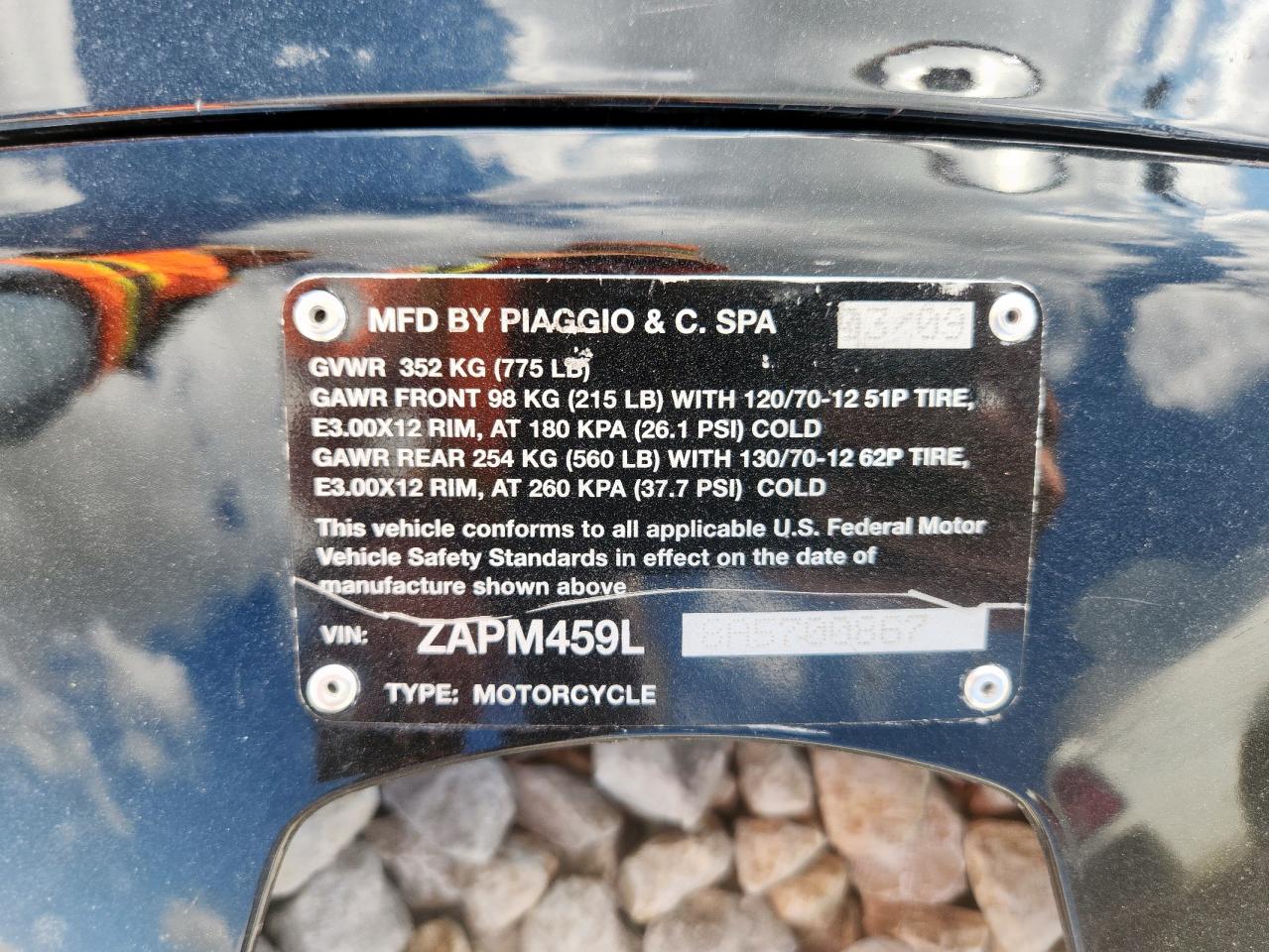 2010 Vespa Gts 300 Super VIN: ZAPM459L8A5700867 Lot: 83995695