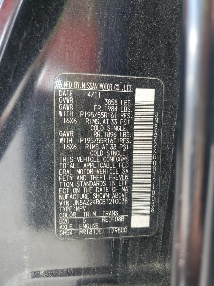 2011 Nissan Cube Base VIN: JN8AZ2KR0BT210038 Lot: 84437495