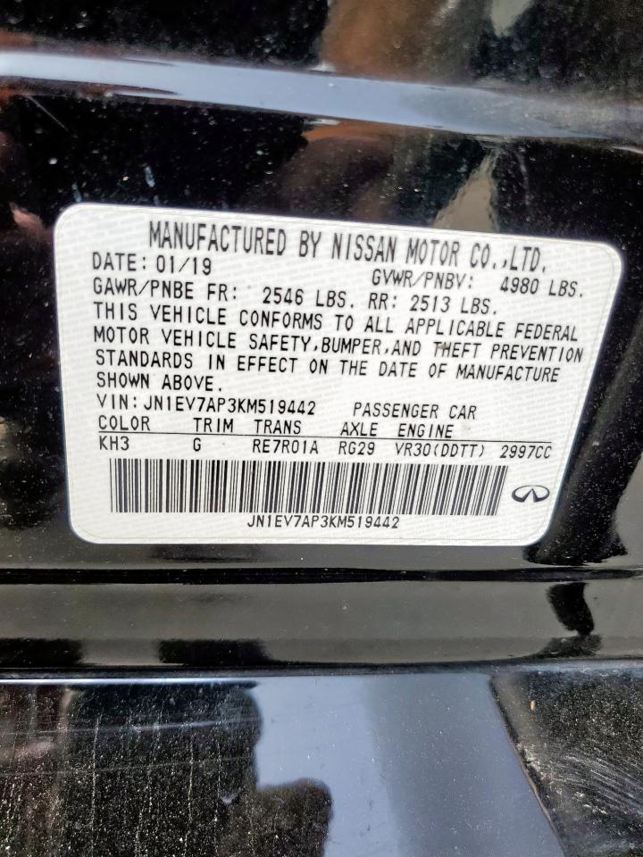 2019 Infiniti Q50 Luxe VIN: JN1EV7AP3KM519442 Lot: 80943065