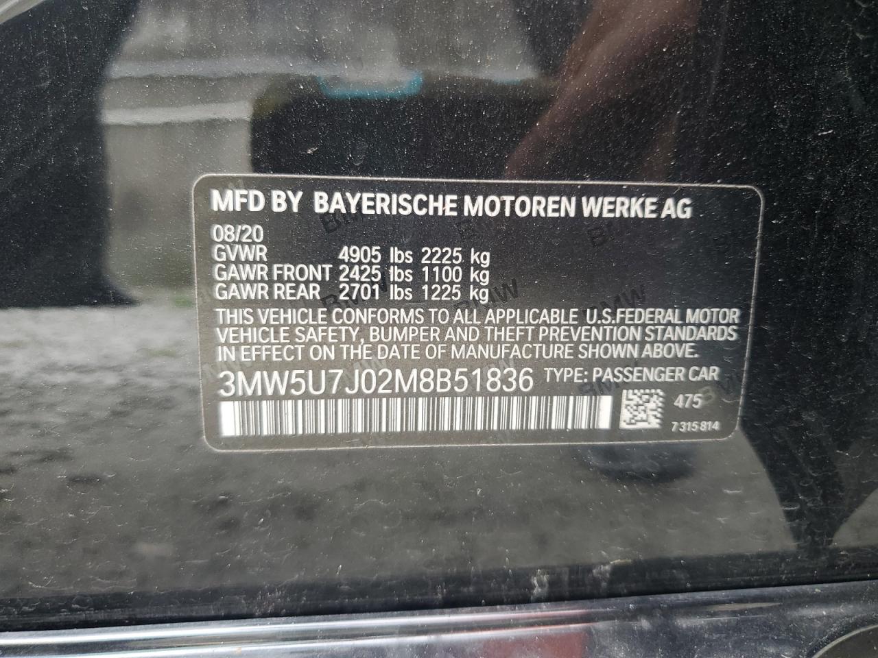 2021 BMW M340I VIN: 3MW5U7J02M8B51836 Lot: 80948675