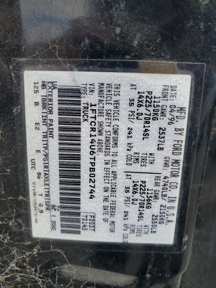 1996 Ford Ranger Super Cab VIN: 1FTCR14U6TPB02744 Lot: 84153255