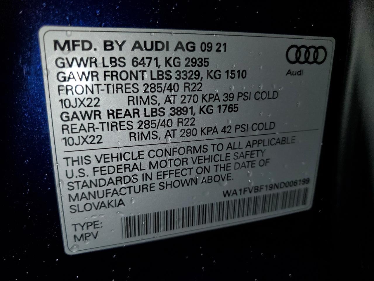 2022 Audi Q8 Prestige S-Line VIN: WA1FVBF19ND006199 Lot: 83831705