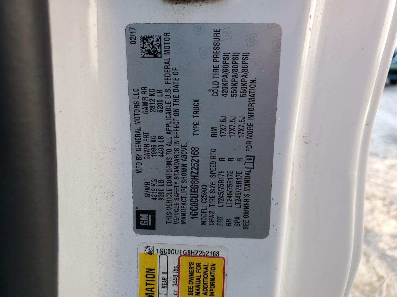 2017 Chevrolet Silverado C2500 Heavy Duty VIN: 1GC0CUEG8HZ252168 Lot: 83910005