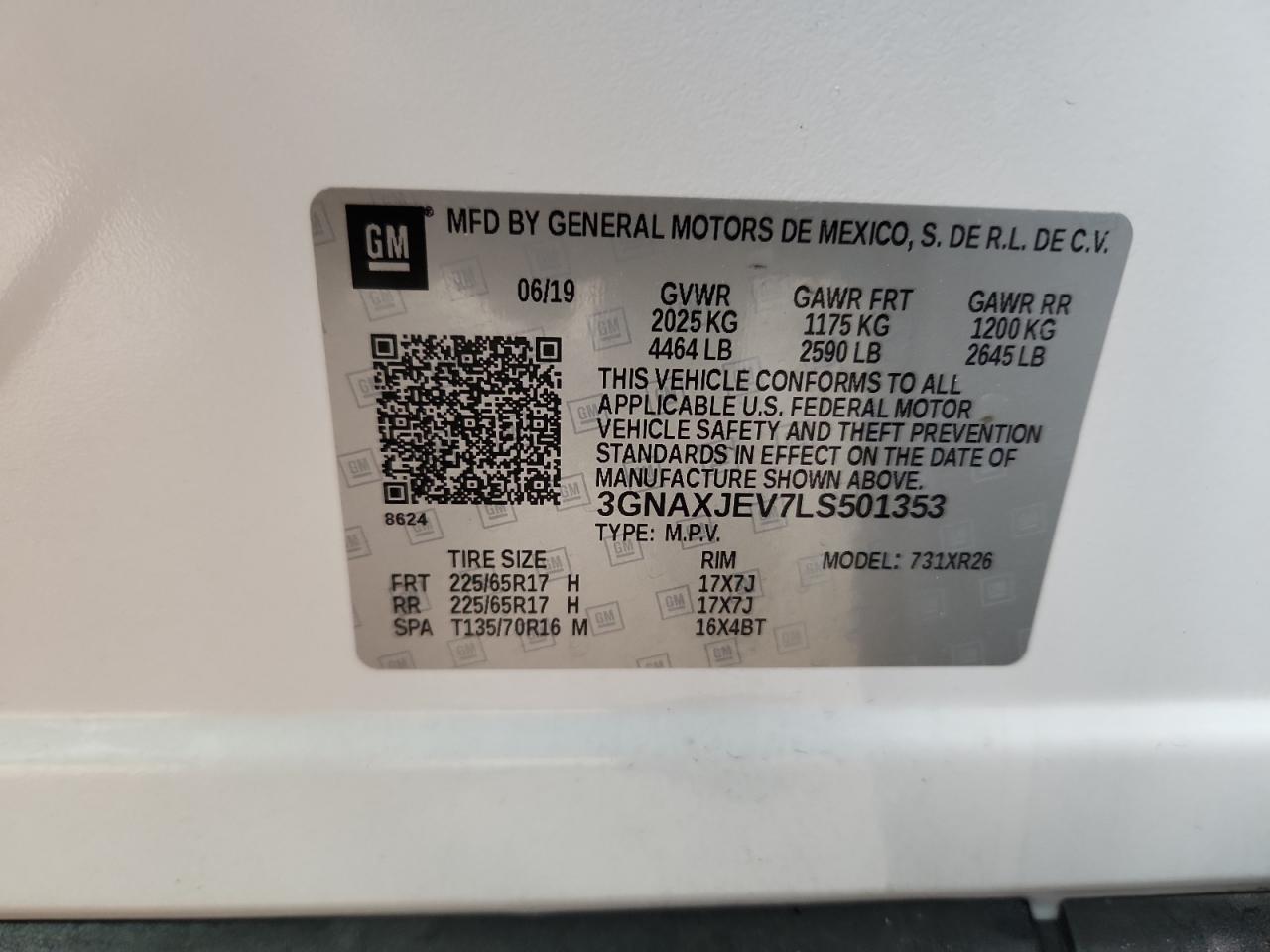 2020 Chevrolet Equinox Lt VIN: 3GNAXJEV7LS501353 Lot: 71155585