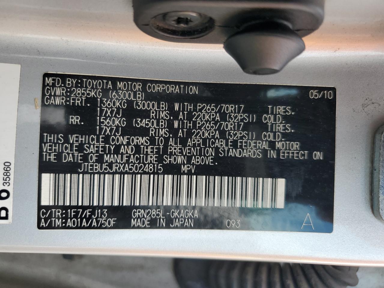 2010 Toyota 4Runner Sr5 VIN: JTEBU5JRXA5024815 Lot: 84169845