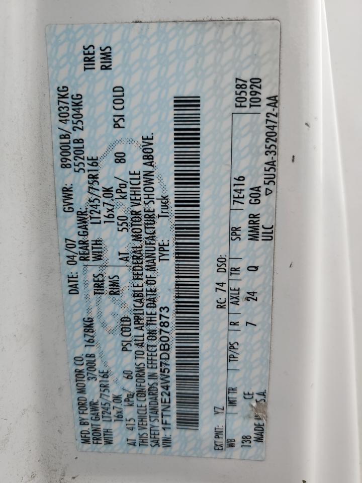 2007 Ford Econoline E250 Van VIN: 1FTNE24W57DB07873 Lot: 81800485