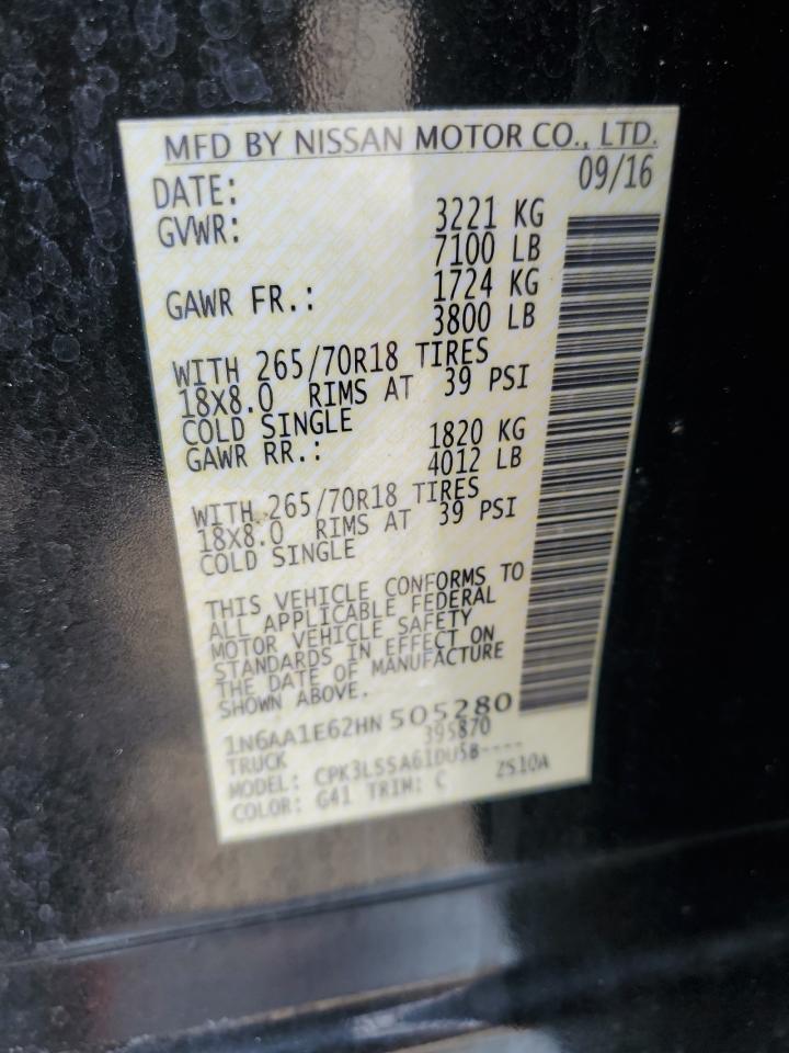 2017 Nissan Titan Sv VIN: 1N6AA1E62HN505280 Lot: 81642945