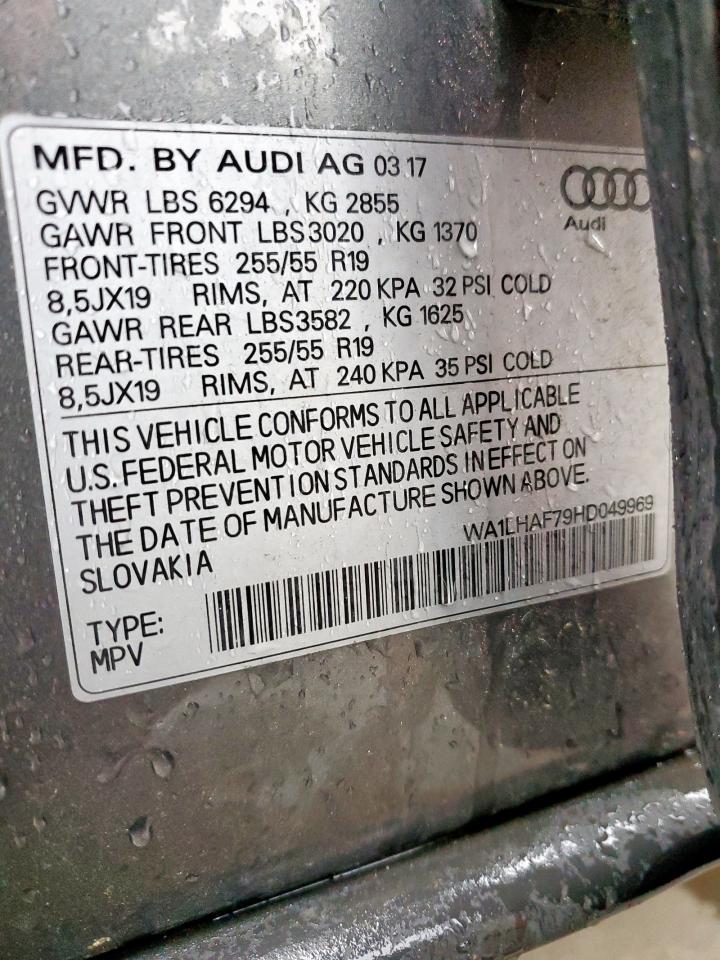 2017 Audi Q7 Premium Plus VIN: WA1LHAF79HD049969 Lot: 83965435