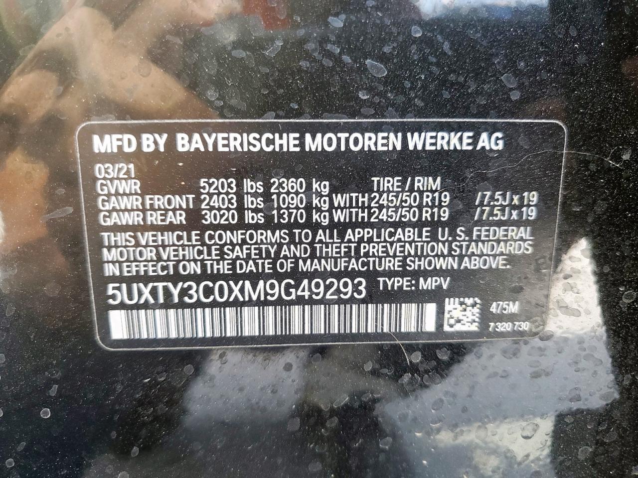 2021 BMW X3 Sdrive30I VIN: 5UXTY3C0XM9G49293 Lot: 80903135