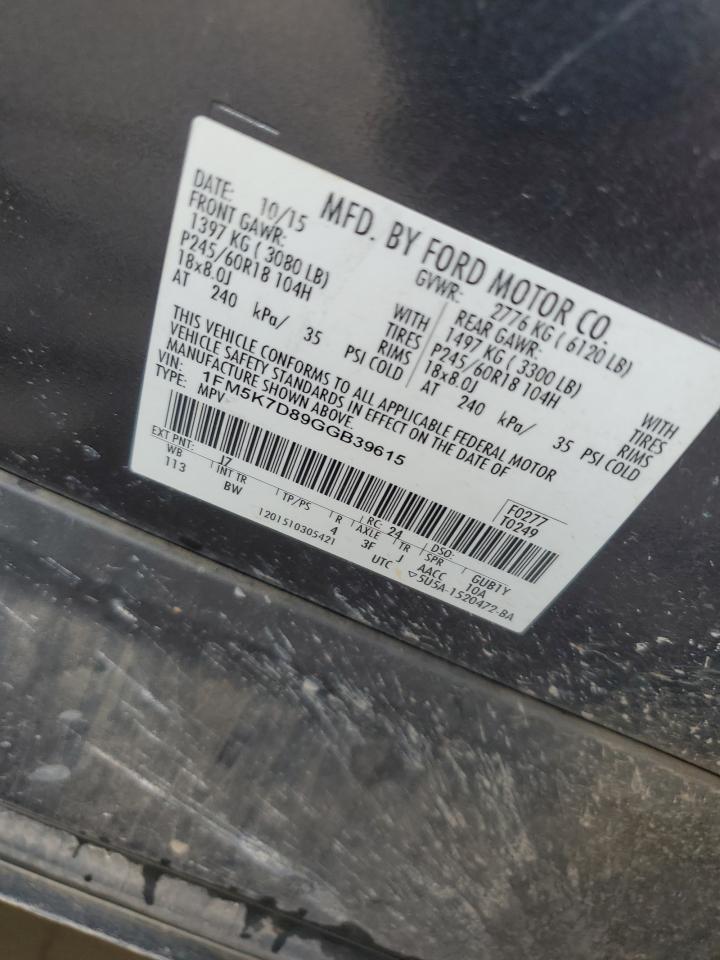 2016 Ford Explorer Xlt VIN: 1FM5K7D89GGB39615 Lot: 81831595