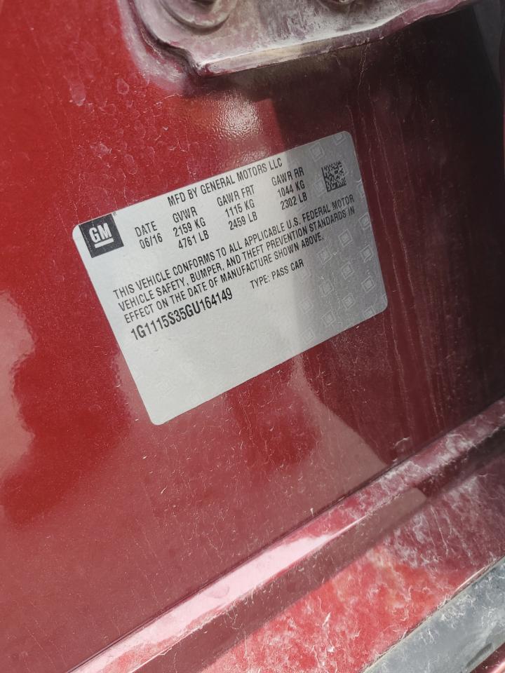 2016 Chevrolet Impala Lt VIN: 1G1115S35GU164149 Lot: 83779185