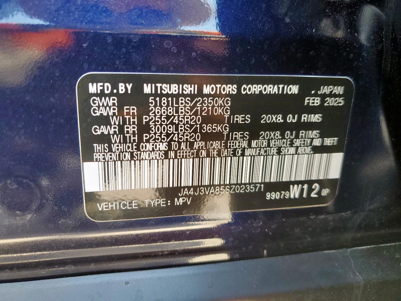 2025 Mitsubishi Outlander Se VIN: JA4J3VA85SZ023571 Lot: 71492195