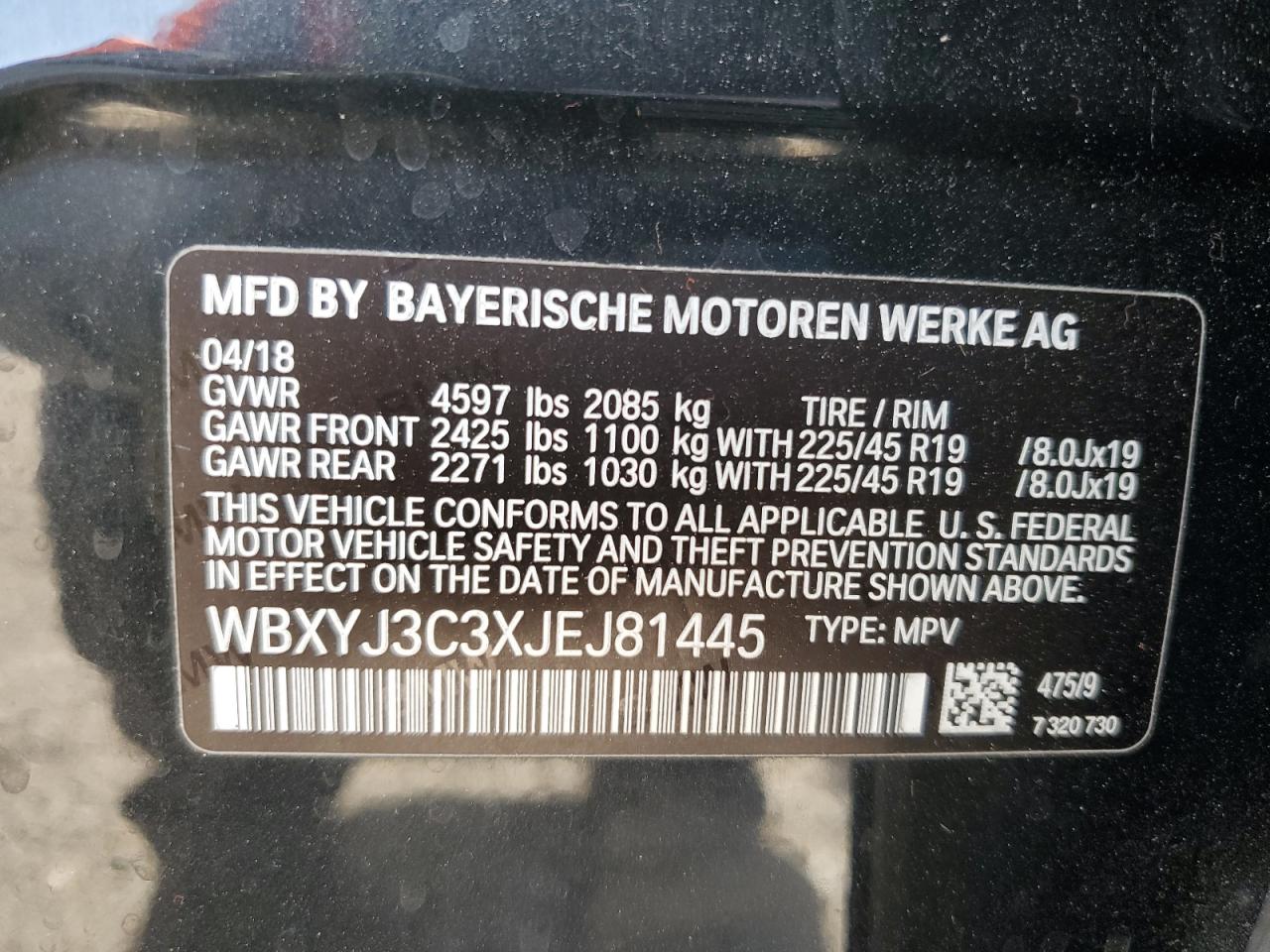 2018 BMW X2 Sdrive28I VIN: WBXYJ3C3XJEJ81445 Lot: 71524005