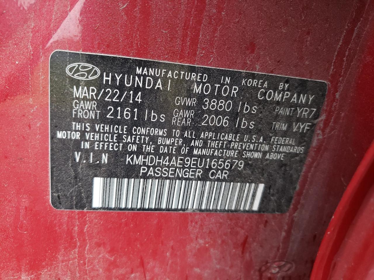 2014 Hyundai Elantra Se VIN: KMHDH4AE9EU165679 Lot: 81526415