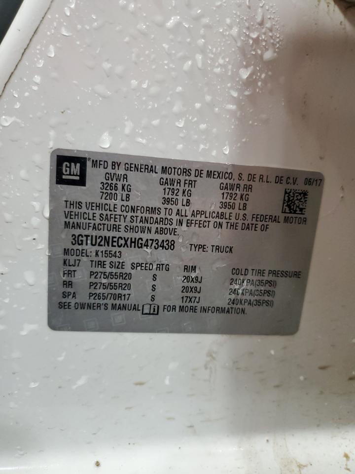 2017 GMC Sierra K1500 Slt VIN: 3GTU2NECXHG473438 Lot: 83843715